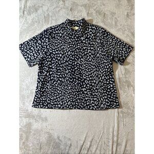Women’s Michael Kors Blouse Leopard Print Black Silver Plus 2X